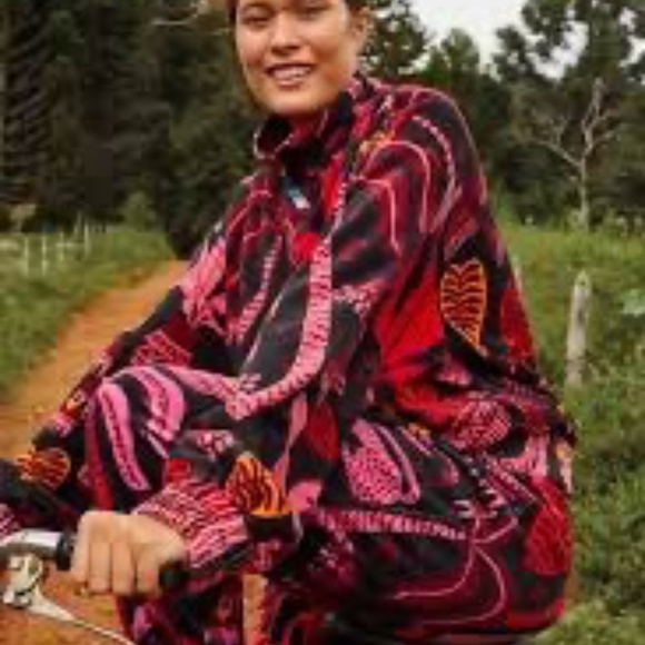 FARM RIO Black Tropical Magic Plush Velvet Bomber Jacket Back Pink S - Picture 1 of 11